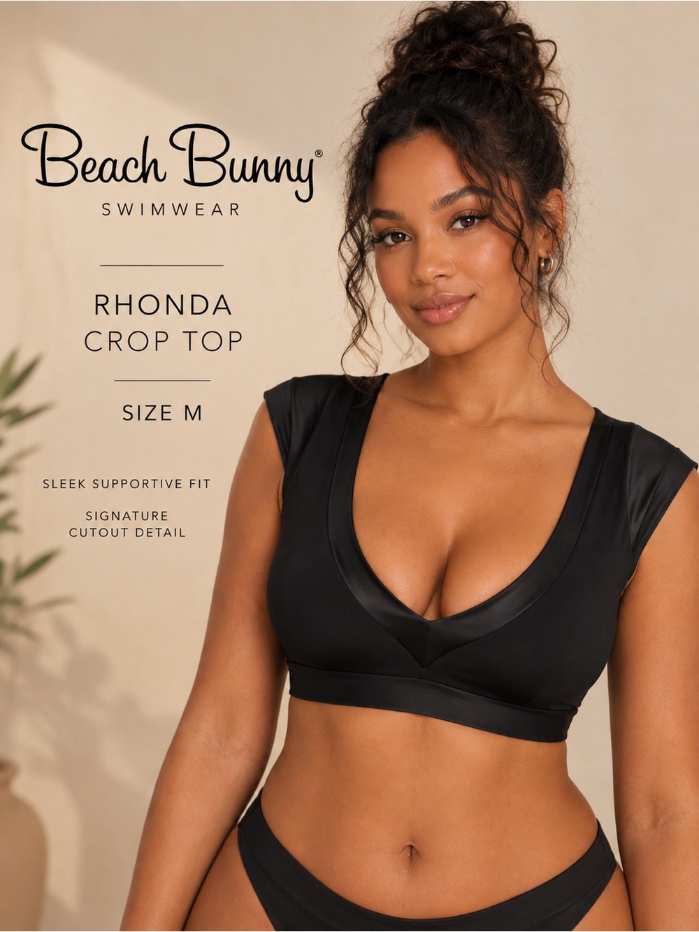 NWT Beach Bunny Rhonda Crop Strappy Back Swim Top Black Size M